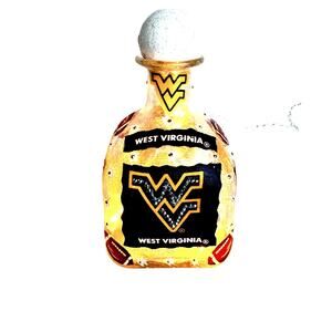 West Virginia Mountaineers Designer Glass Bottle w/ Lights *Unique Gift Idea